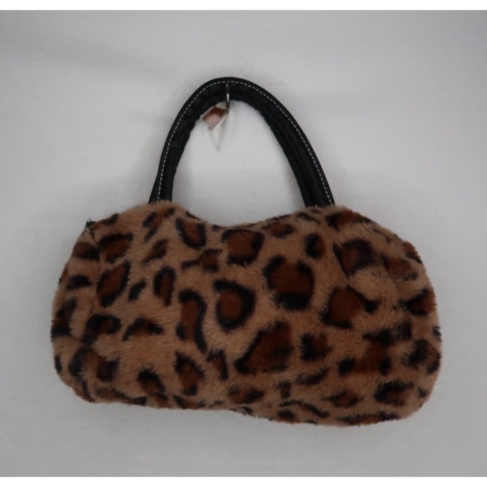 Y2K Leopard Faux Fur Shoulder Bag Grunge Mob Wife Indie Sleaze Purse Brown EUC